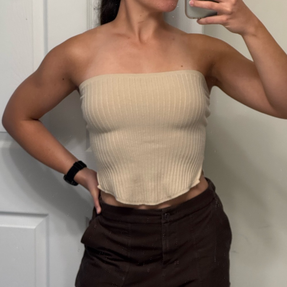 Tan Ribbed Knit Tube Top